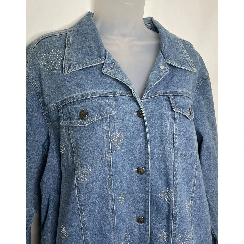 Vtg Quacker Factory Denim Jacket Hearts Medium Rhinestone Embellished Valentines